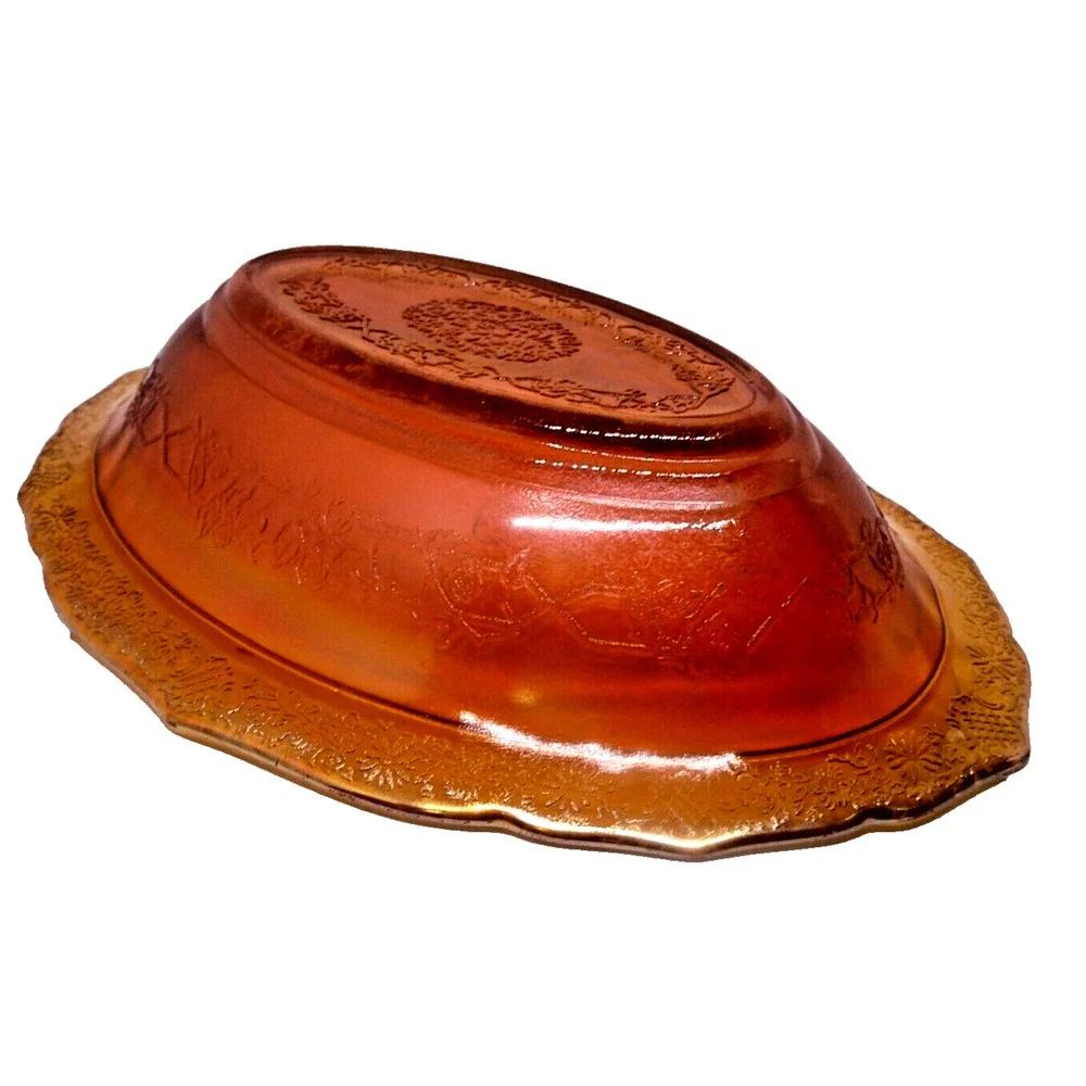 Vintage Federal Madrid Amber Marigold Carnival Glass 10.5” Oval Serving Bowl
